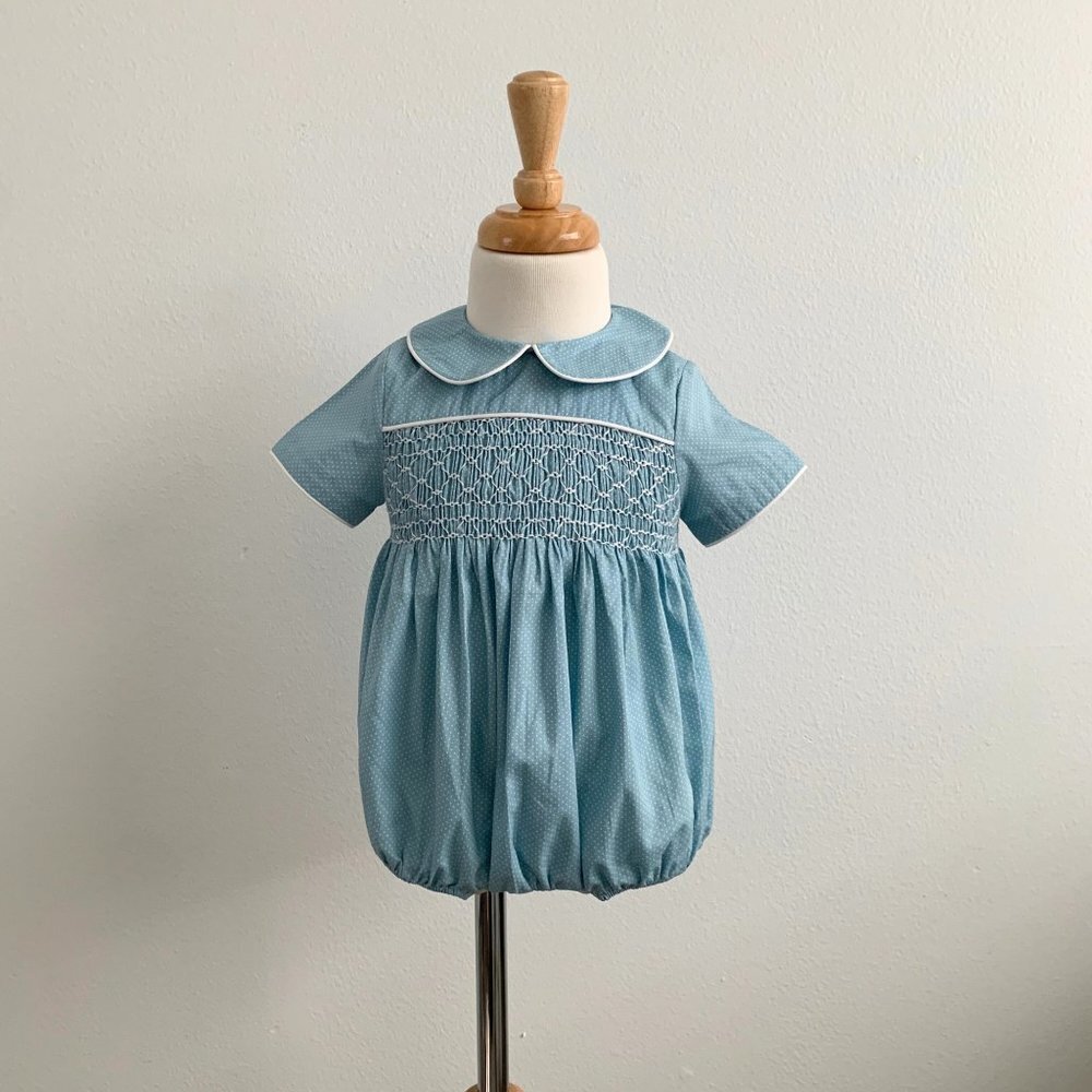 NWT Handsome Boys Smocked One-Piece
Romper Bubble Outfit Formal Ocean Blue 12M